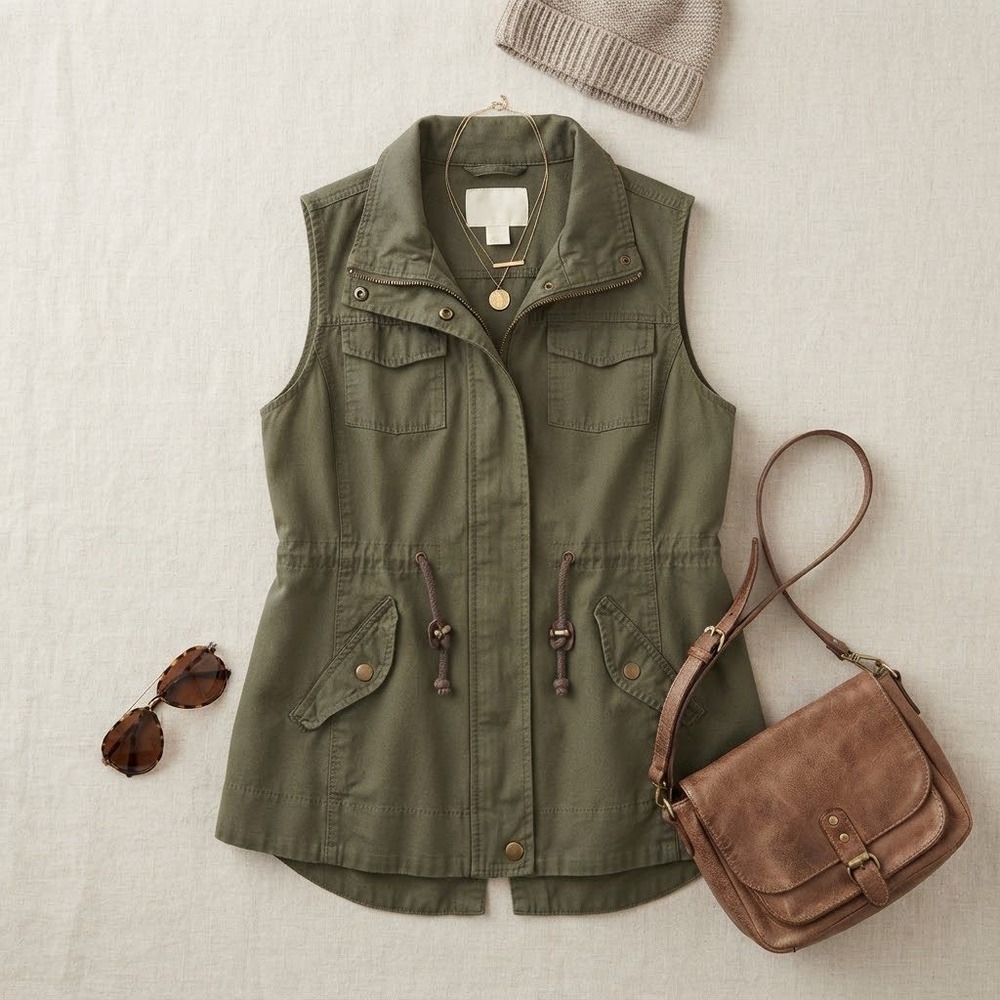 American Rag Utility Vest Women S Olive Green Cotton Military Cargo Gorpcore